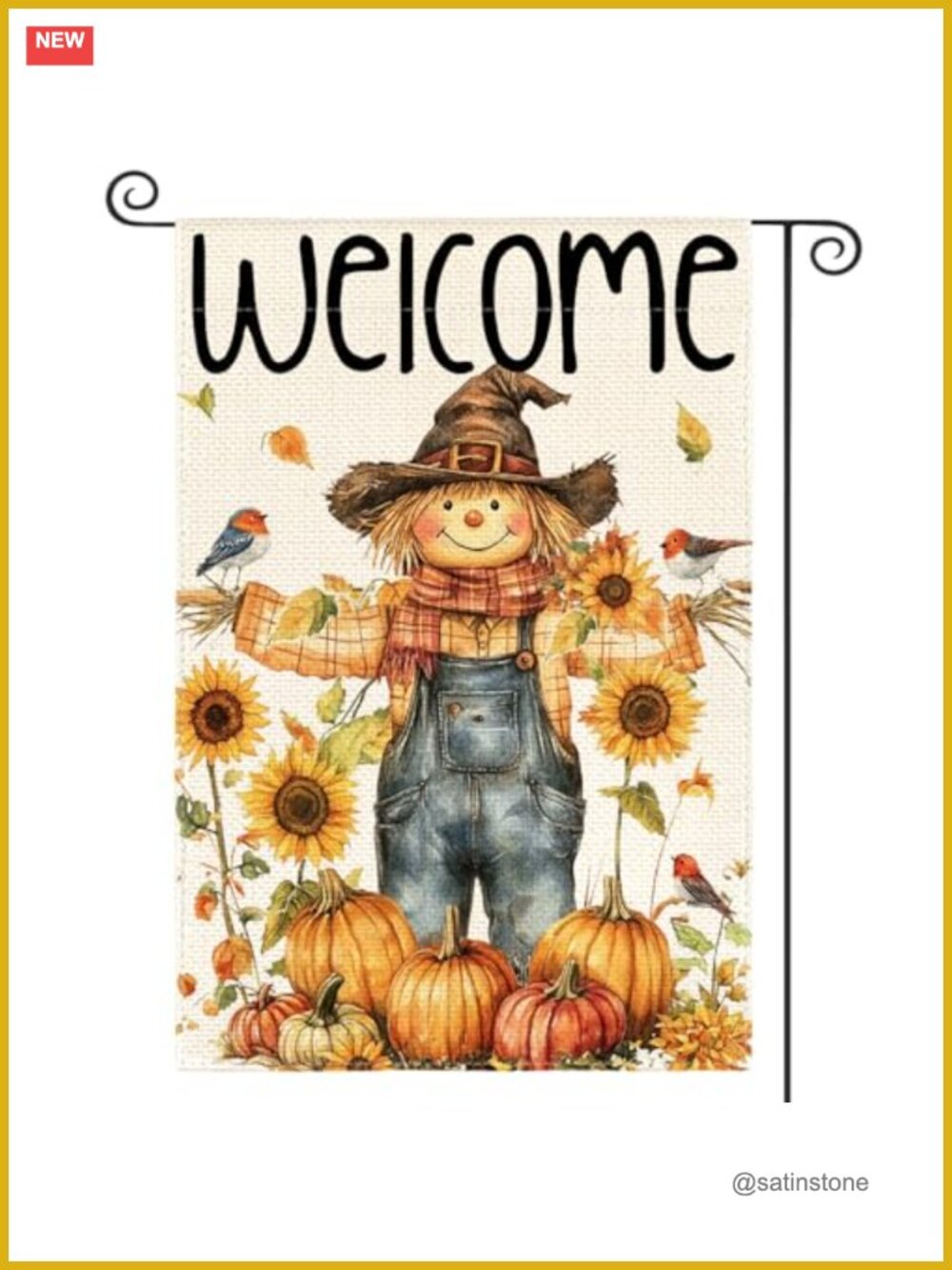 Rustic Fall Scarecrow Garden Flag 12x18 Inch Double Sided Spun Polyester